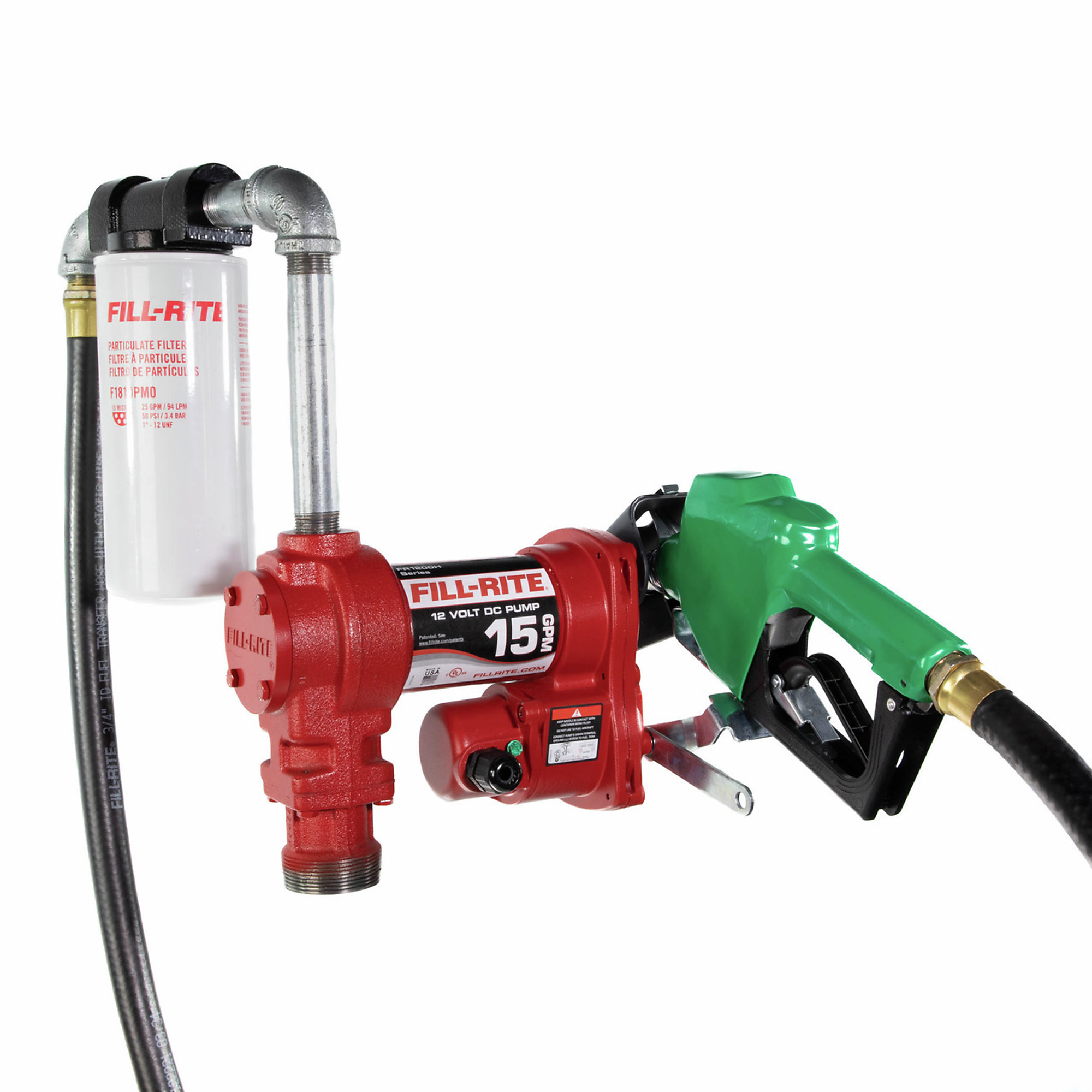 Fill-Rite Heavy-Duty Fuel Transfer Pump - 12V, 15 GPM, Automatic Nozzle, Cast-Iron, Model# FR1210HA1F